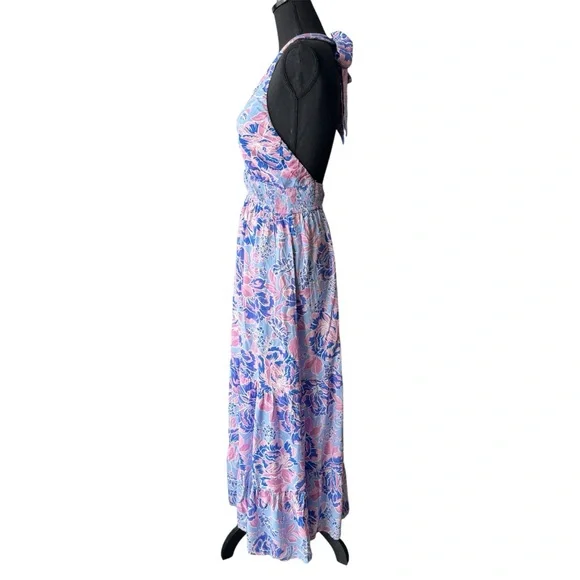 Zesica pink and blue floral halter tiered maxi dress NWT medium - Picture 3 of 10